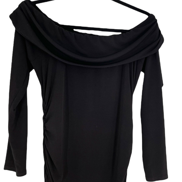 LAUNDRY BY DESIGN BLACK OFF SHOULDER RUCHED DRESS - Picture 2 of 7